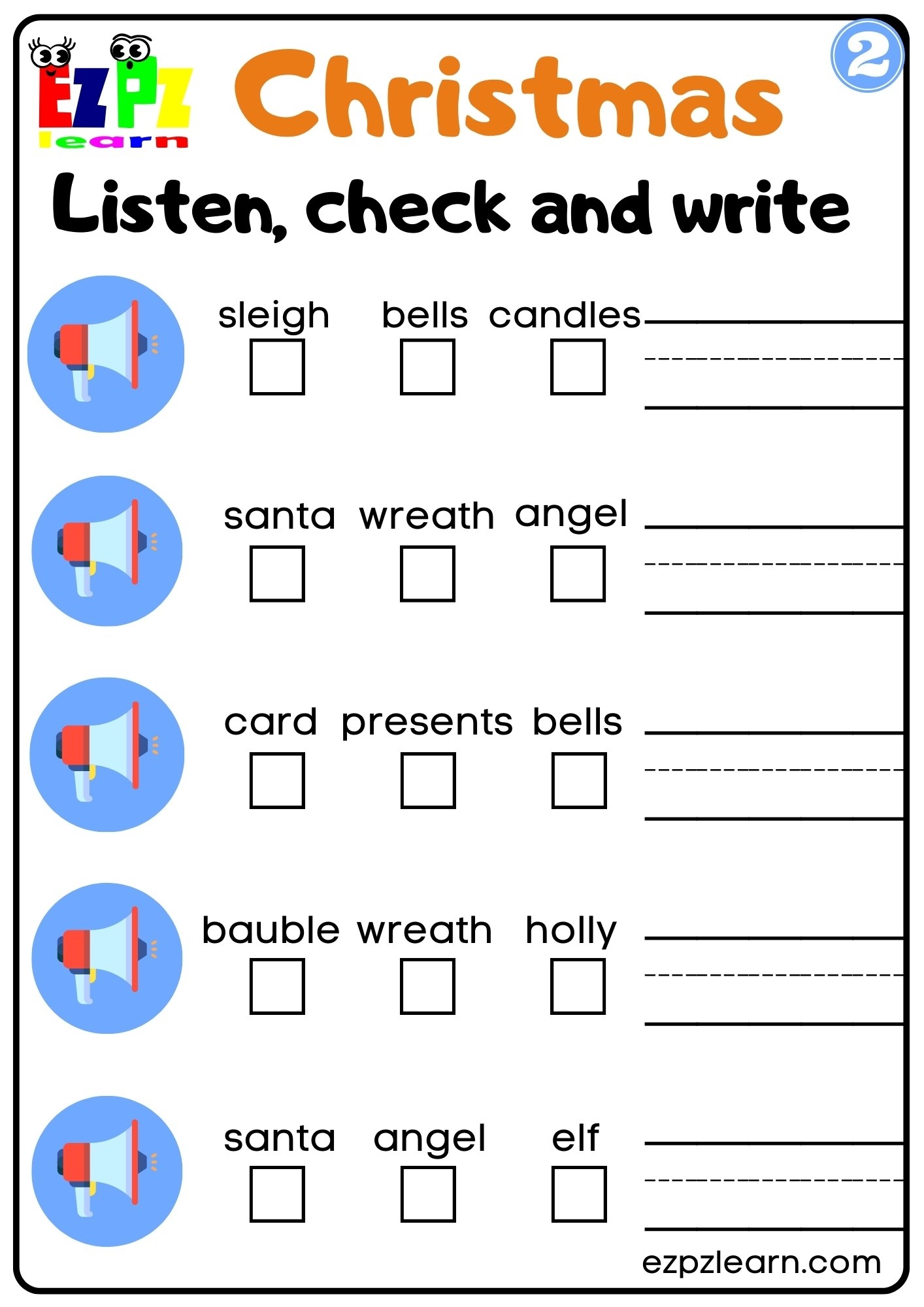 Christmas Interactive Worksheet Listen Check And Write The Words Christmas Interactive Worksheet Listen Check And Write The Words