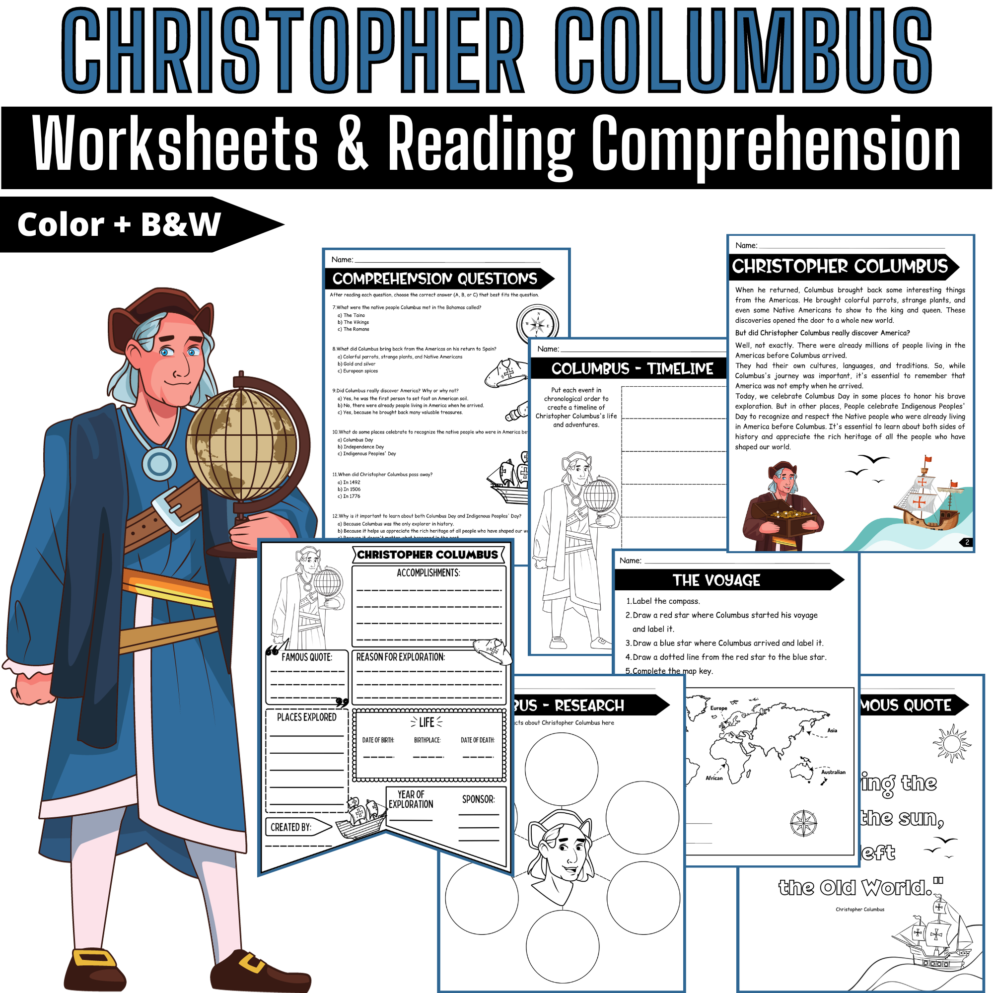 Christopher Columbus Reading Comprehension Worksheets Columbus 