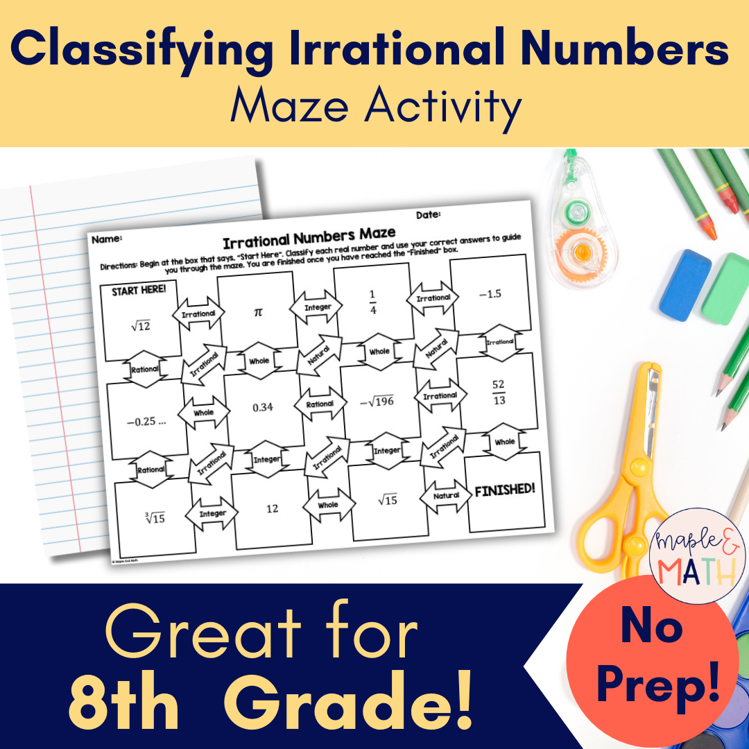 Classifying Irrational Numbers Printable Maze Activity Worksheet 8th Grade Classful