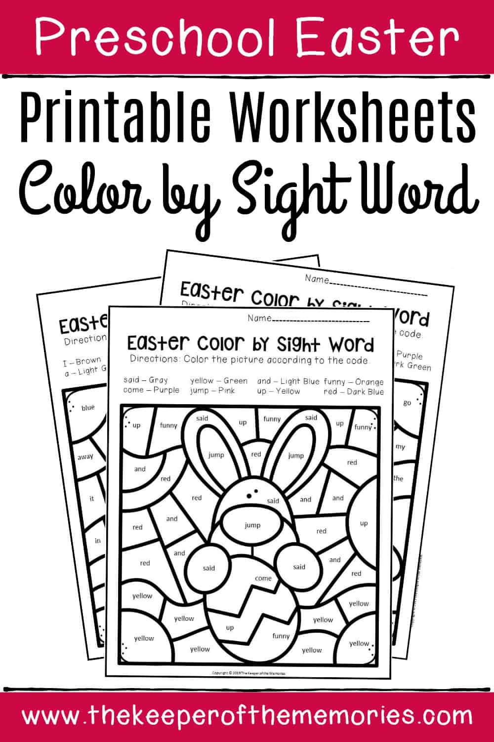 Color By Sight Word Easter Preschool Worksheets The Keeper Of The Memories