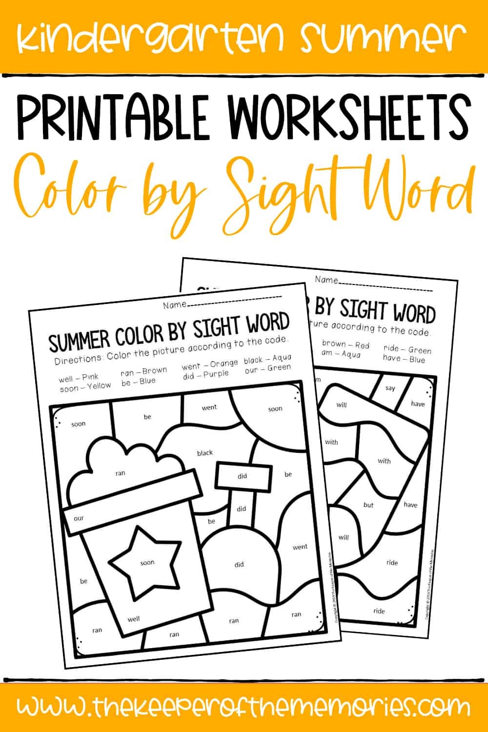 Color By Sight Word Summer Kindergarten Worksheets Color By Sight Word Summer Kindergarten Worksheets