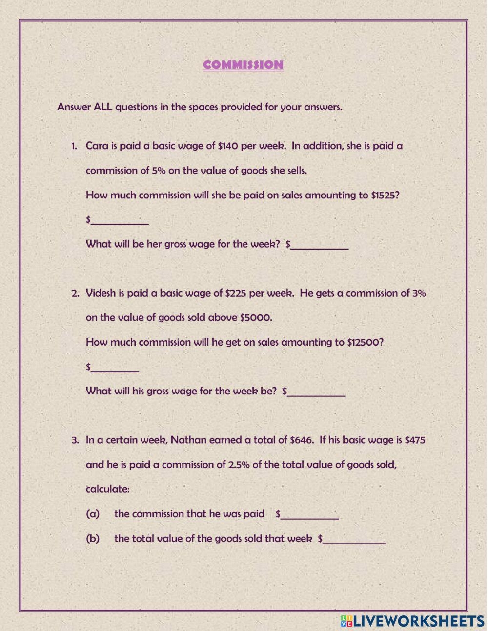 Commission Worksheet Live Worksheets Worksheets Library Commission Worksheet Live Worksheets Worksheets Library