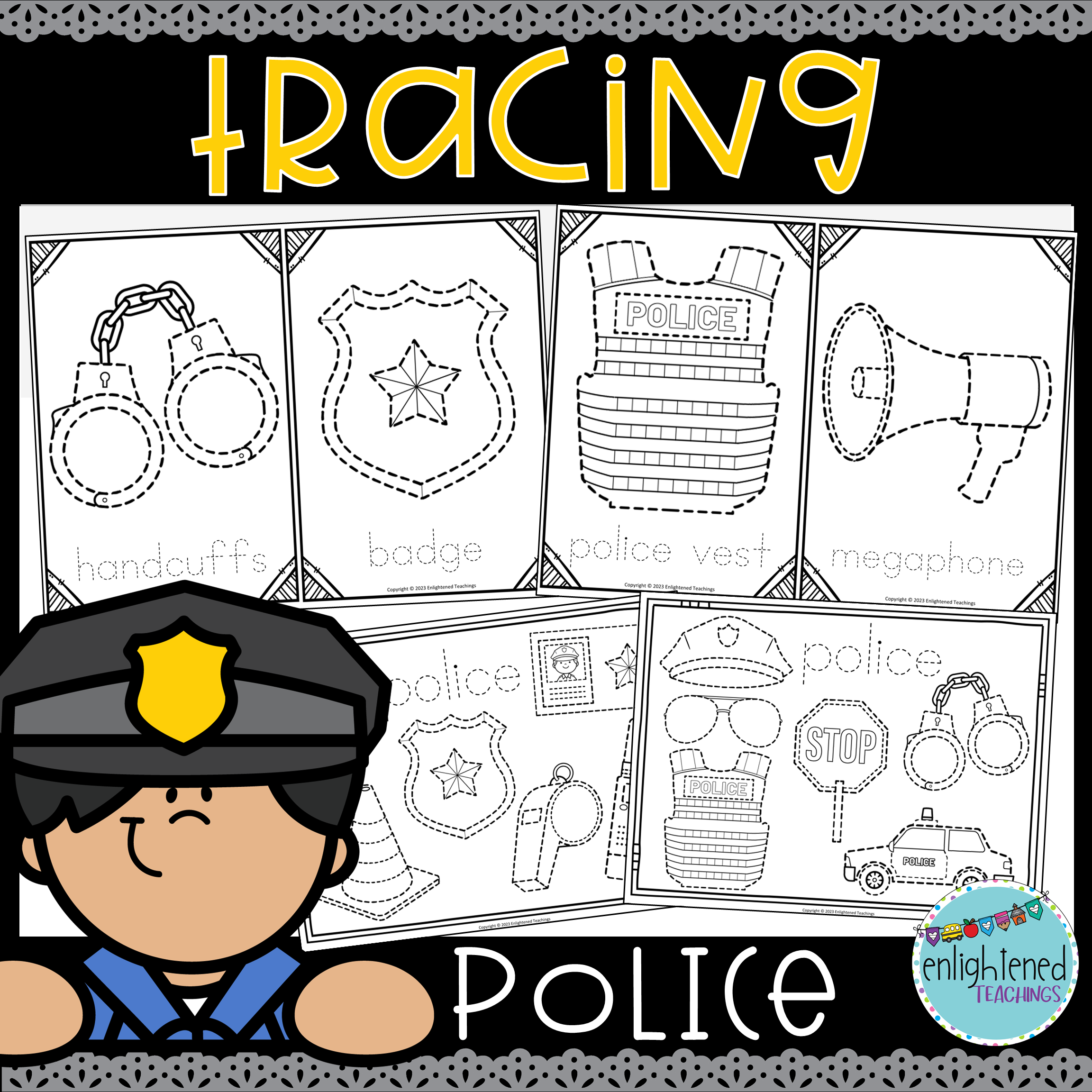 Community Helpers Police Tracing Worksheets Fine Motor Activity 