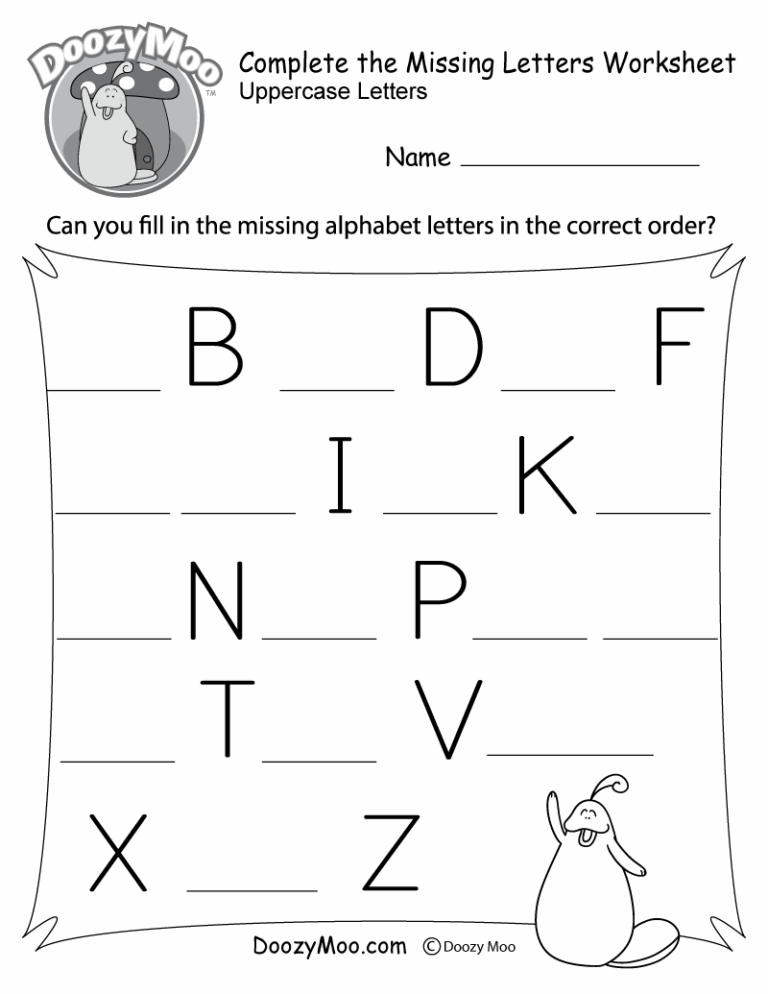 Complete The Alphabet Worksheet Free Printable Doozy Moo