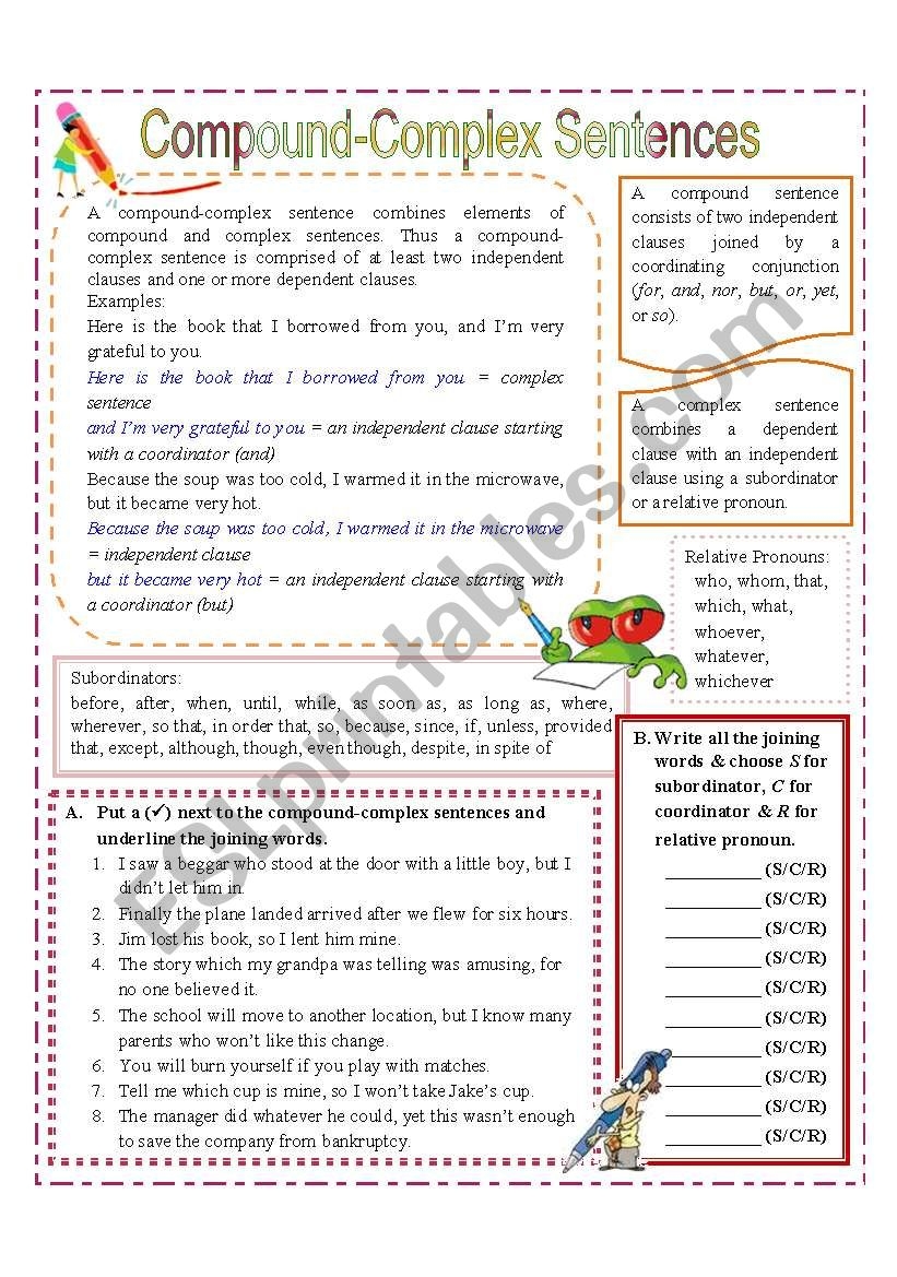 Compound Complex Sentences ESL Worksheet By Missola Compound Complex Sentences ESL Worksheet By Missola
