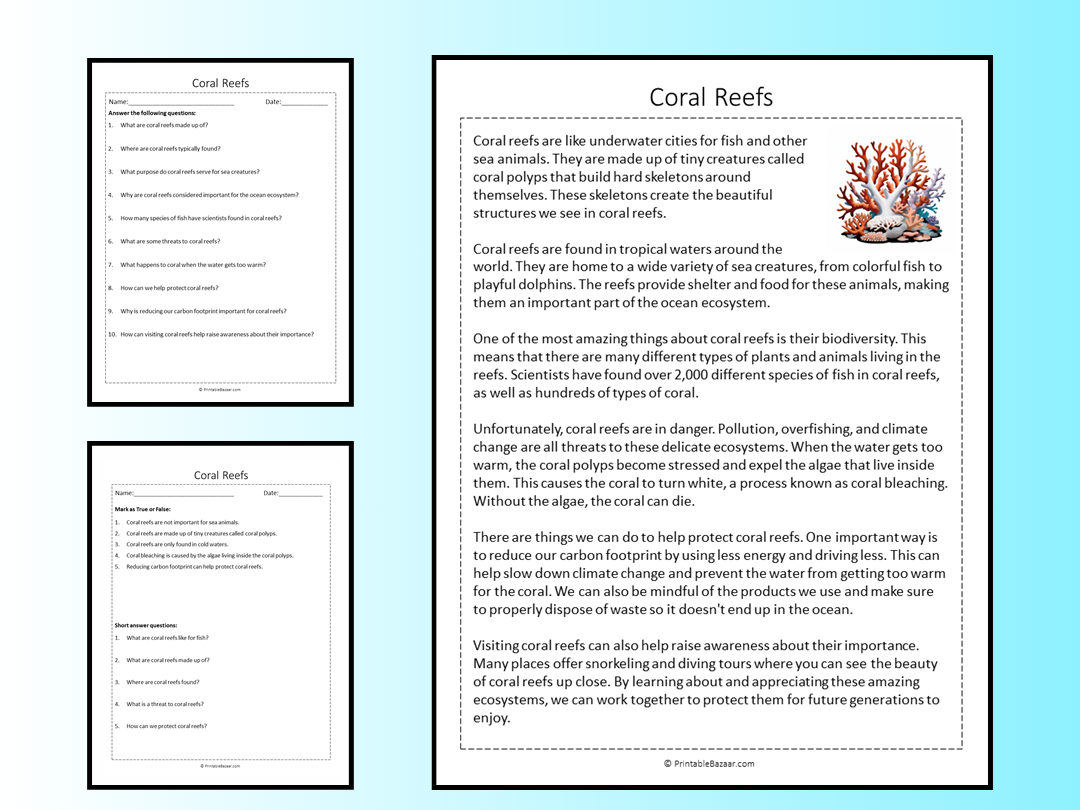 Coral Reefs Reading Comprehension Passage Printable Worksheet Teaching Resources Coral Reefs Reading Comprehension Passage Printable Worksheet Teaching Resources