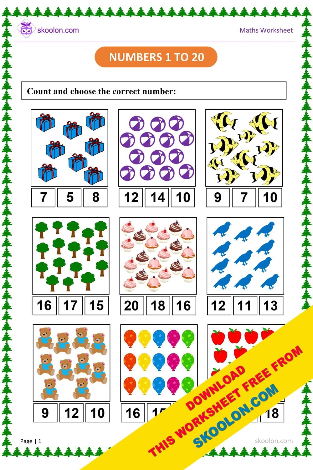 Count And Match Numbers 1 To 20 Worksheet For KG Skoolon Count And Match Numbers 1 To 20 Worksheet For KG Skoolon