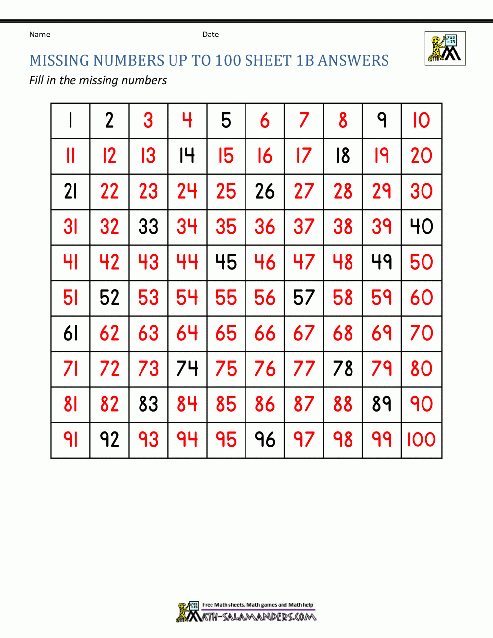 Counting To 100 Free Printable Worksheets