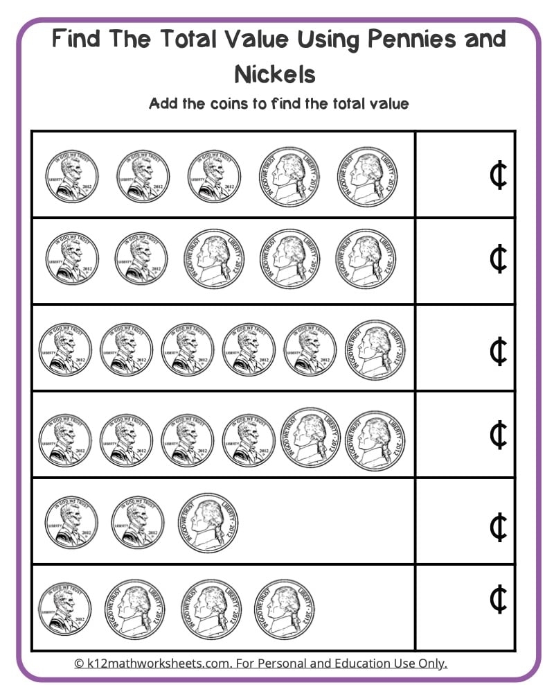 Free Printable Coin Worksheets