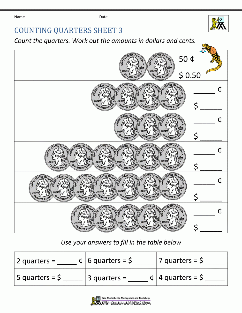 Counting Quarters Worksheet Counting Quarters Worksheet