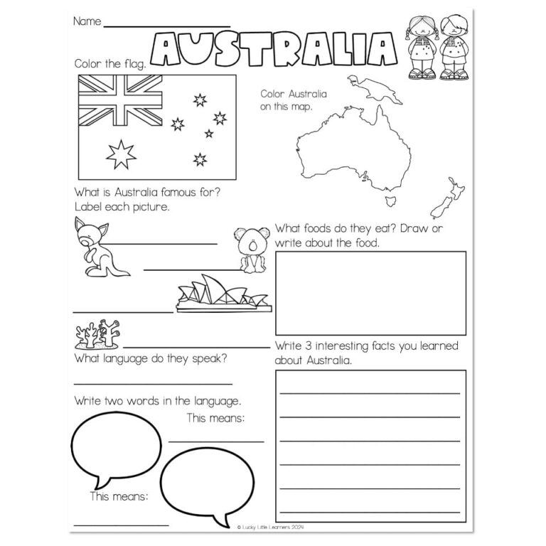 Country Study Australia Information Worksheet Lucky Little Worksheets Library