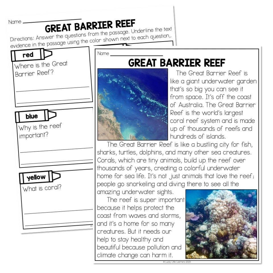 Country Study Australia Reading Passage And Questions Great Barrier Reef Lucky Little Learners Country Study Australia Reading Passage And Questions Great Barrier Reef Lucky Little Learners