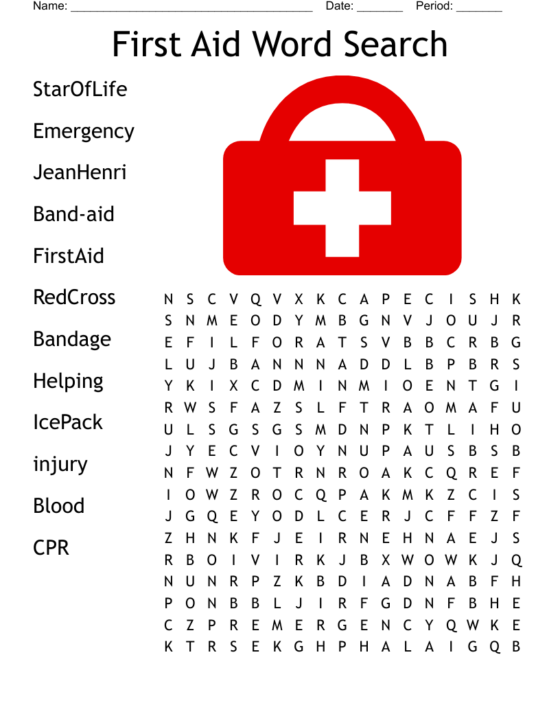 CPR Basic First Aid Worksheet Word Search WordMint