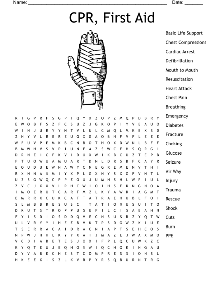 CPR First Aid Word Search WordMint