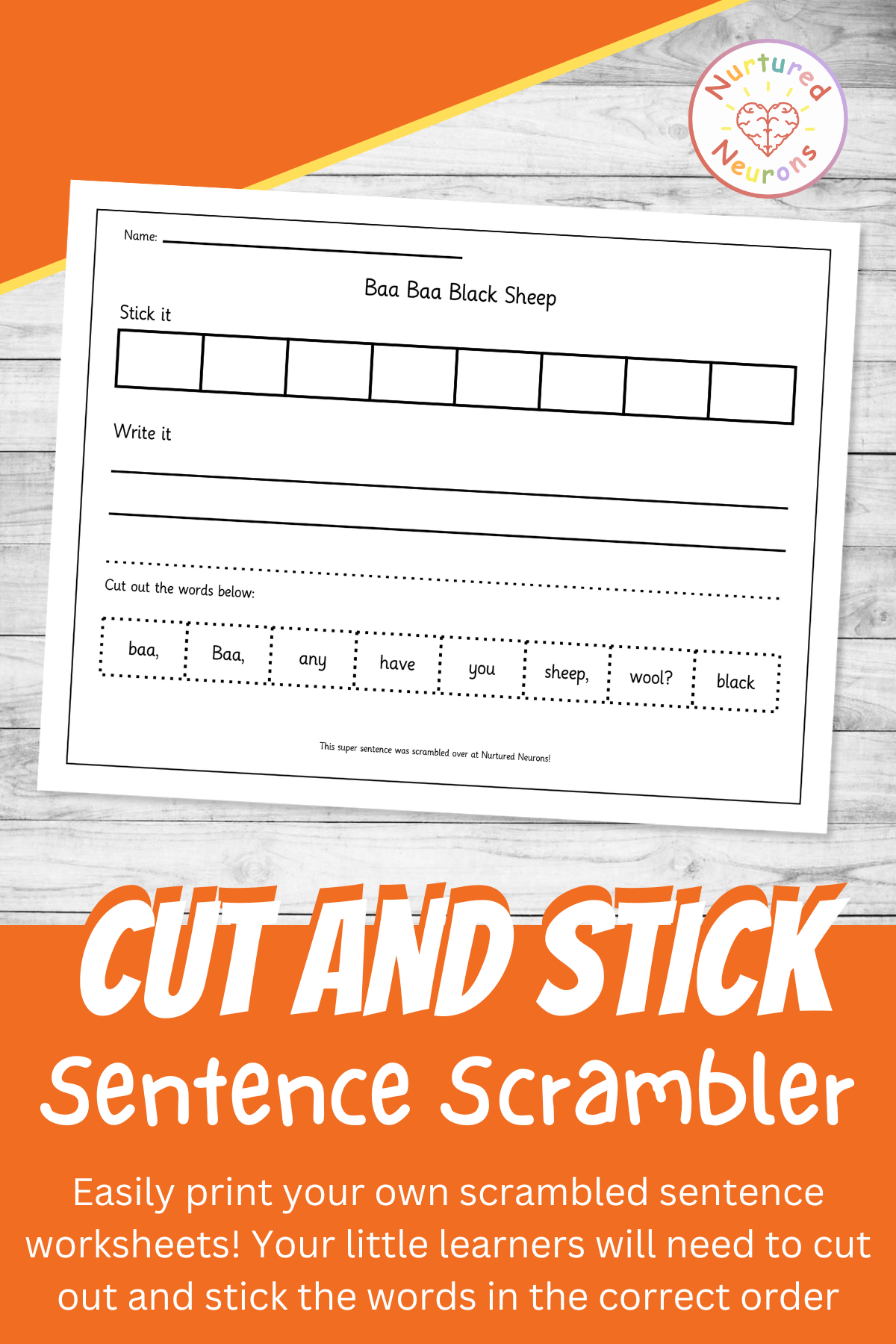Cut And Stick Scrambled Sentence Worksheet Maker sentence Builder PDF Nurtured Neurons