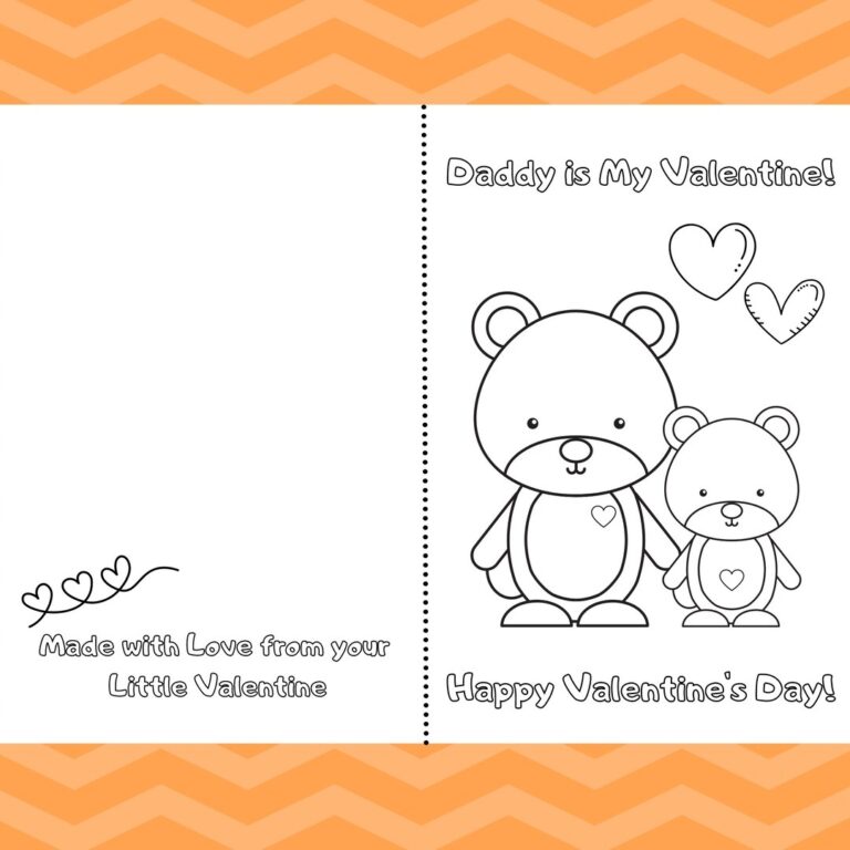 Daddy Is My Valentine Printable Foldable Kid Valentine Card To Color Dad U0026 Son Or Daughter Cute Bears Etsy
