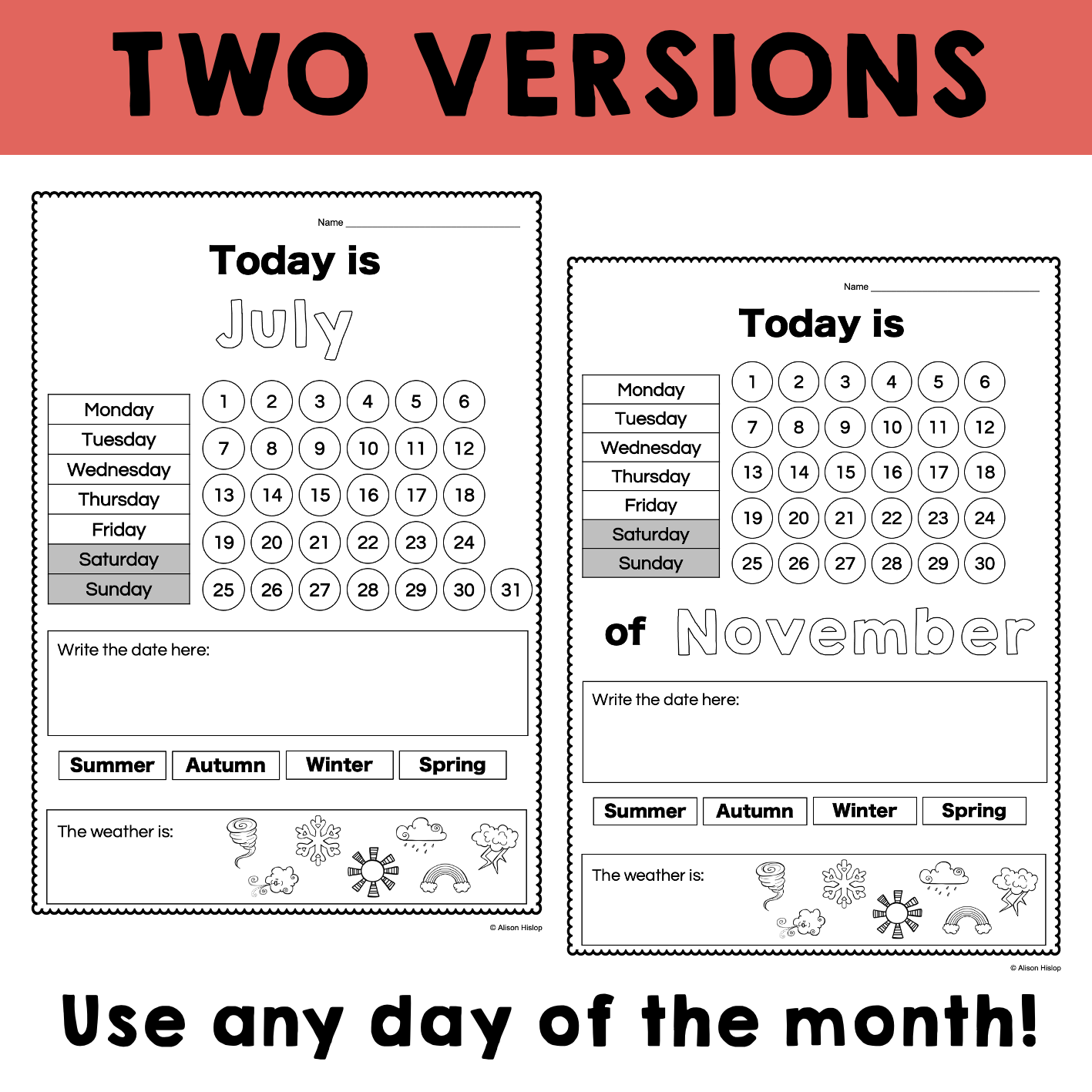 Daily Calendar Worksheets Including Dates Days Months Seasons And Weather Worksheets Library