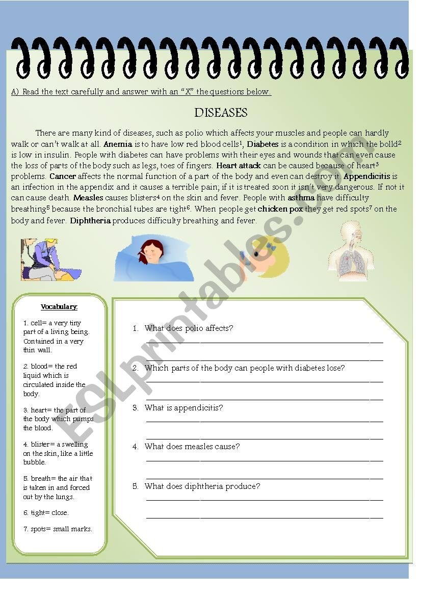 Diseases Reading Comprehension ESL Worksheet By Alvarosteven12