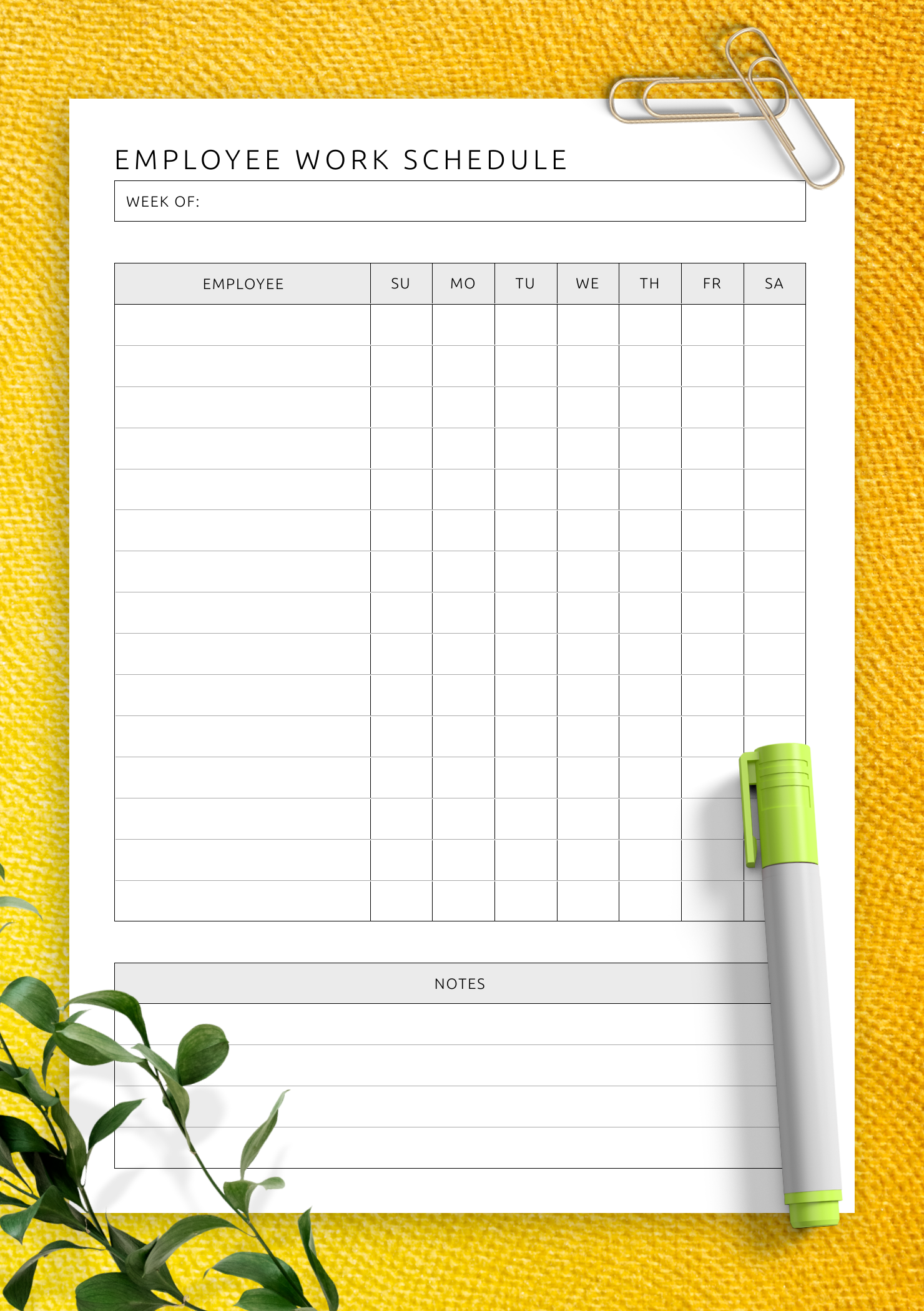 Worksheet For Empoyees Schedule Free Printable