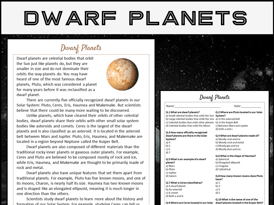 Dwarf Planets Reading Comprehension Passage And Questions PDF Teaching Resources
