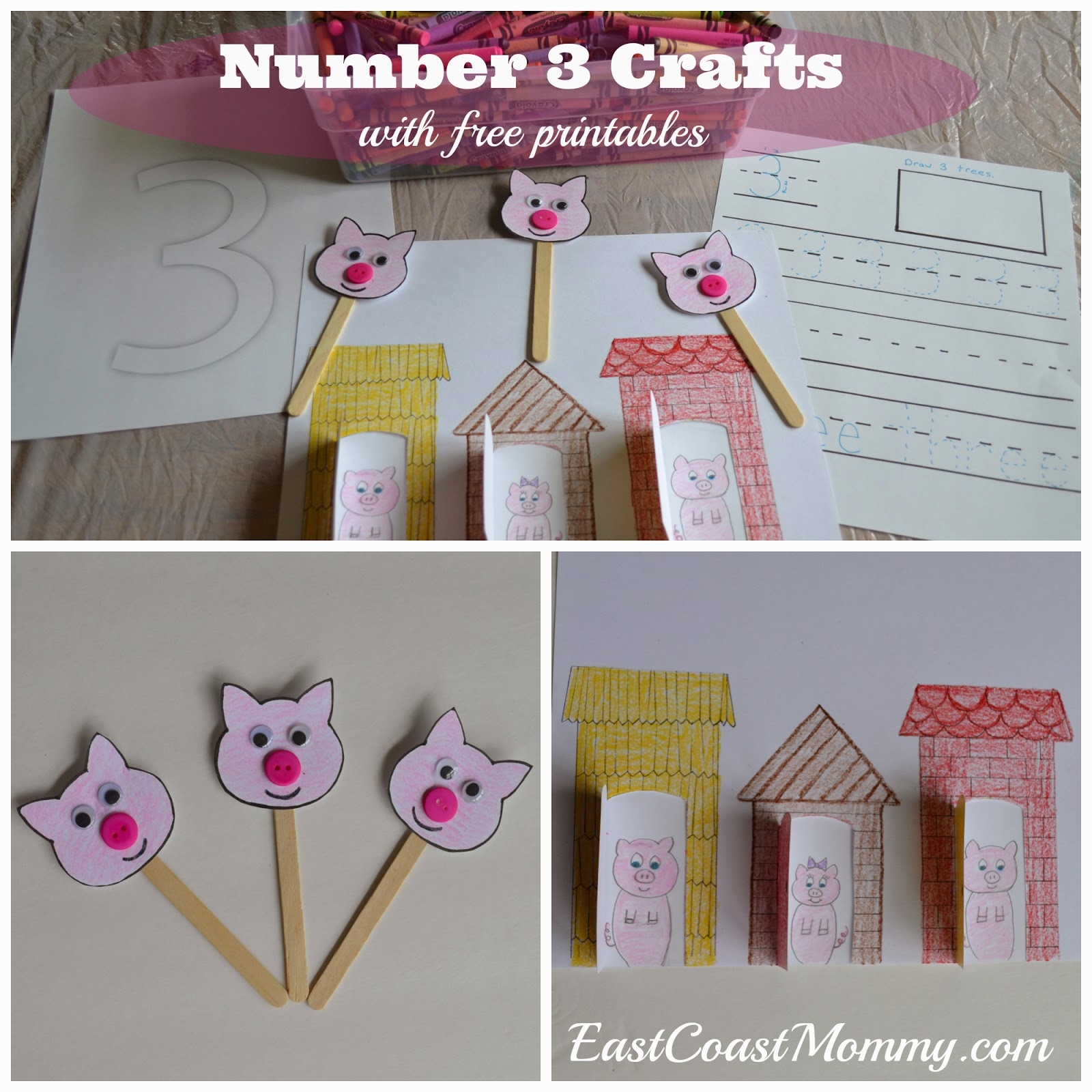 East Coast Mommy Number Crafts Number THREE The Three Little Pigs