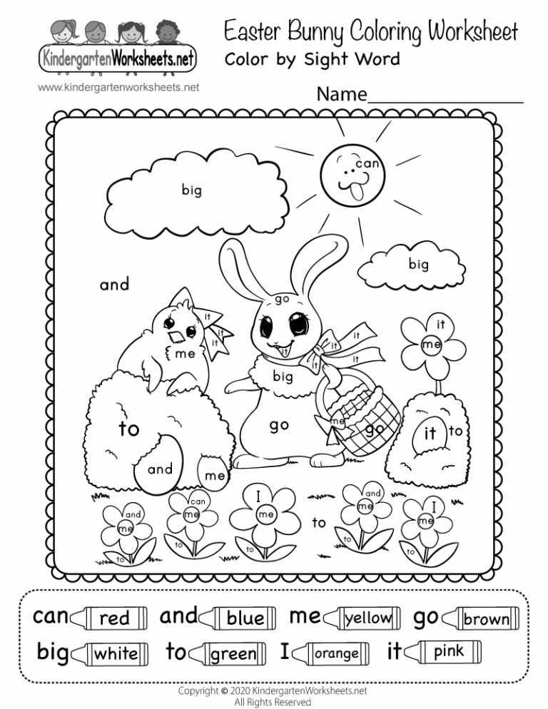 Easter Bunny Color By Sight Word Worksheet Free Printable Digital PDF