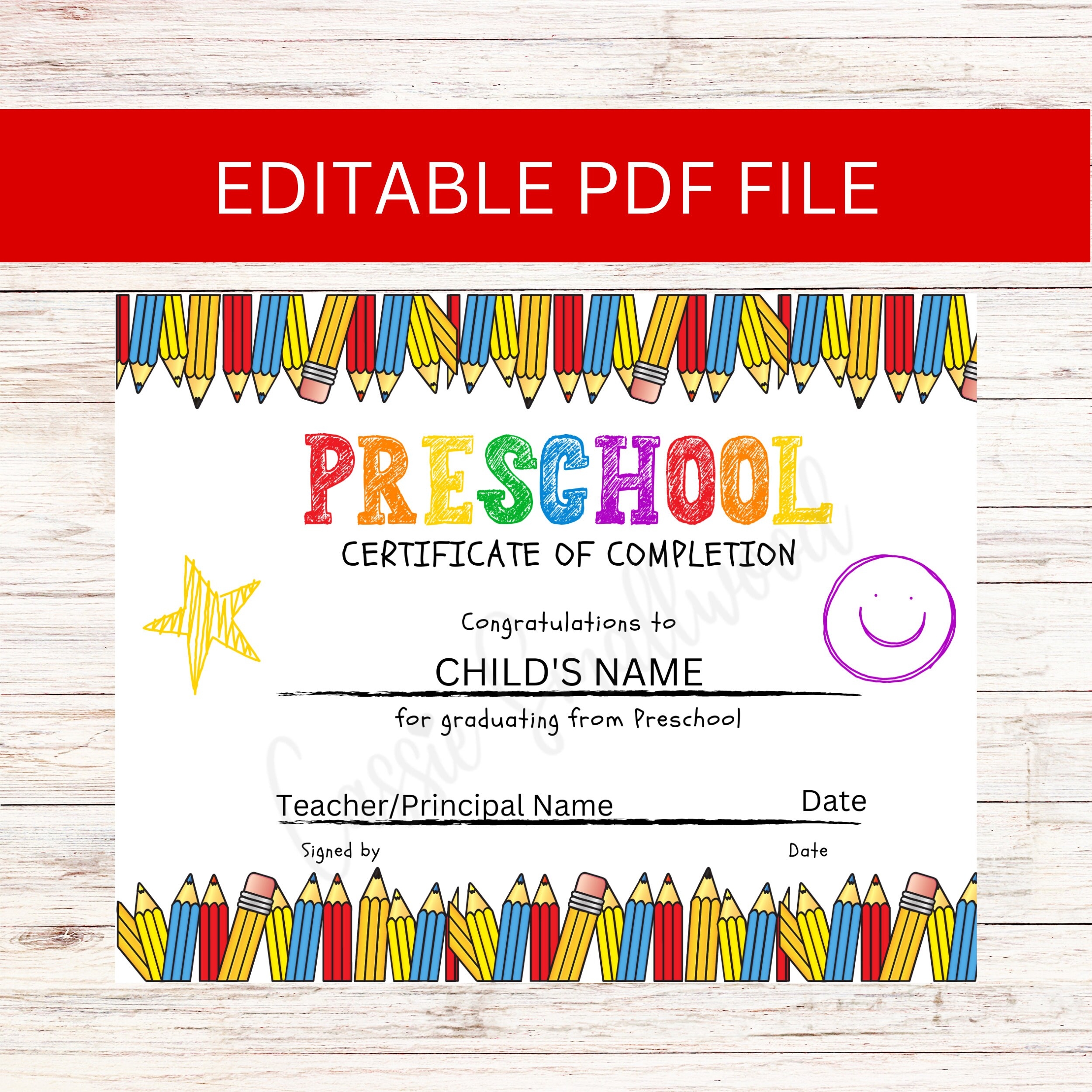 Editable Preschool Graduation Certificate Template Printable Pre K 