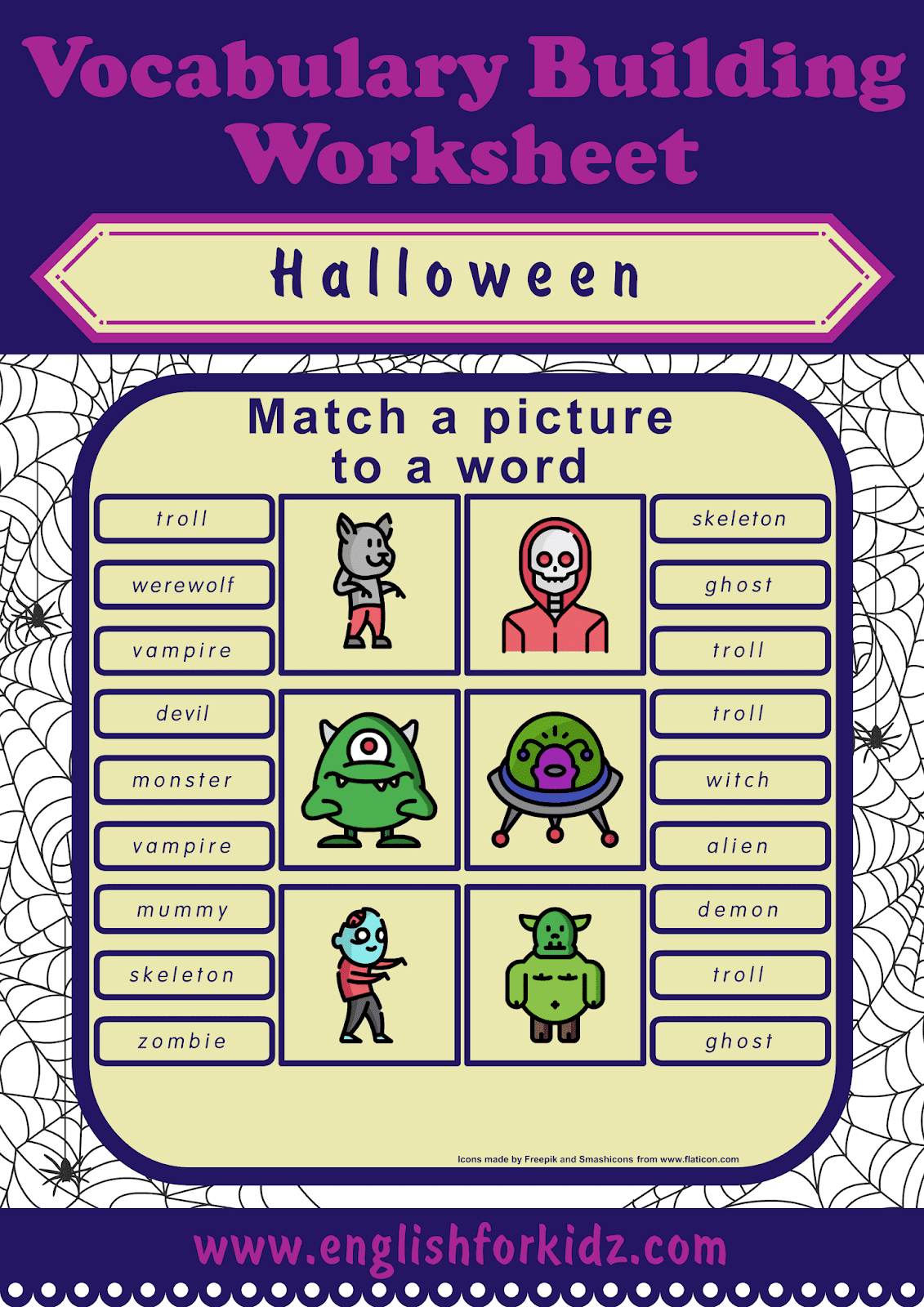 English For Kids Step By Step Halloween Worksheets Picture To Word Matching English For Kids Step By Step Halloween Worksheets Picture To Word Matching