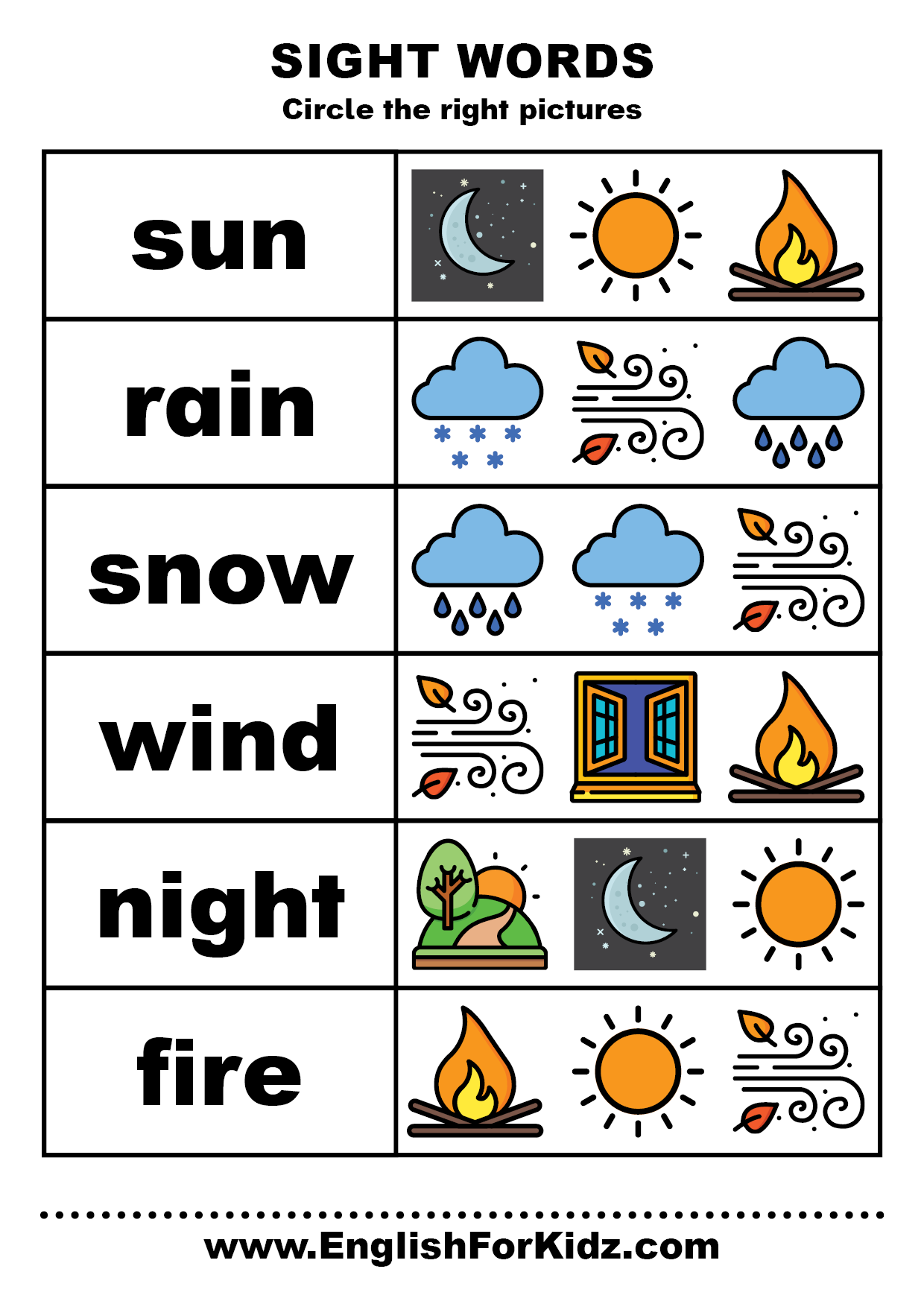 Free Kindergarten Old Sight Word Worksheets