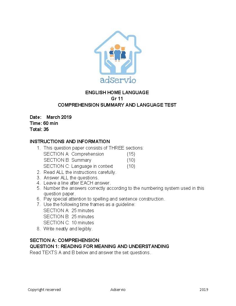 English HL Gr 11 Comprehension Summary And Language Test PDF Format Teacha 