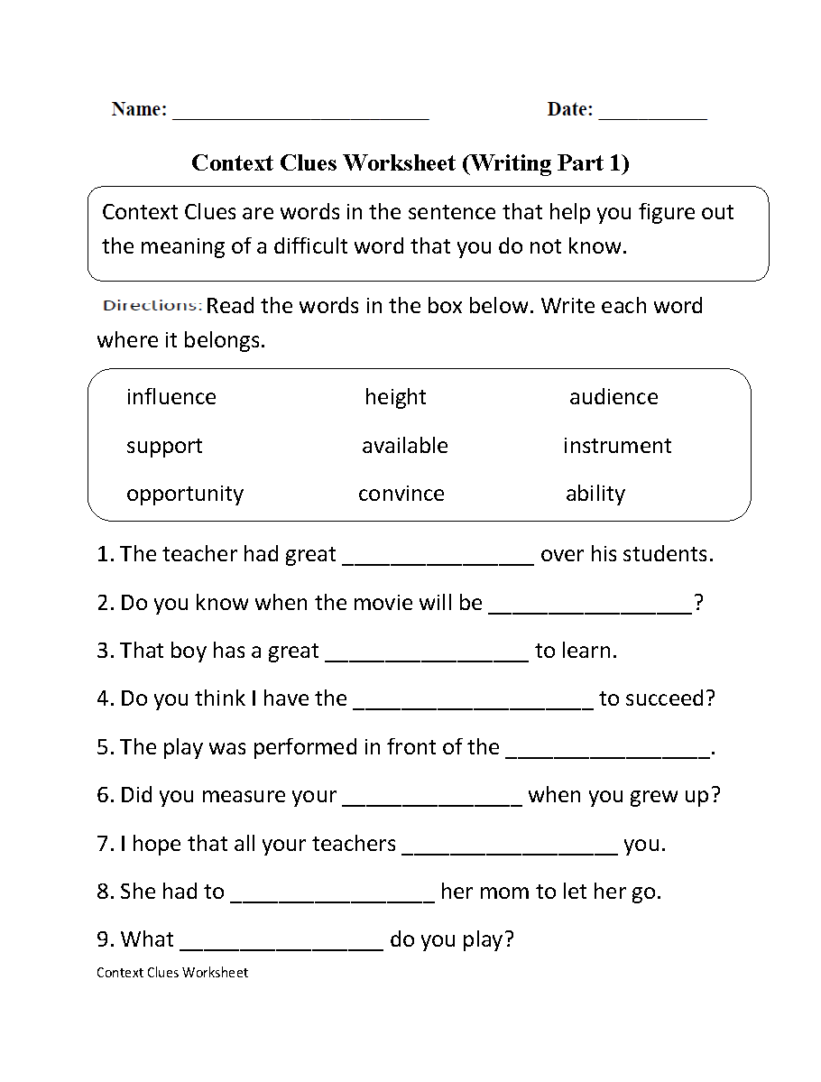 Englishlinx Context Clues Worksheets