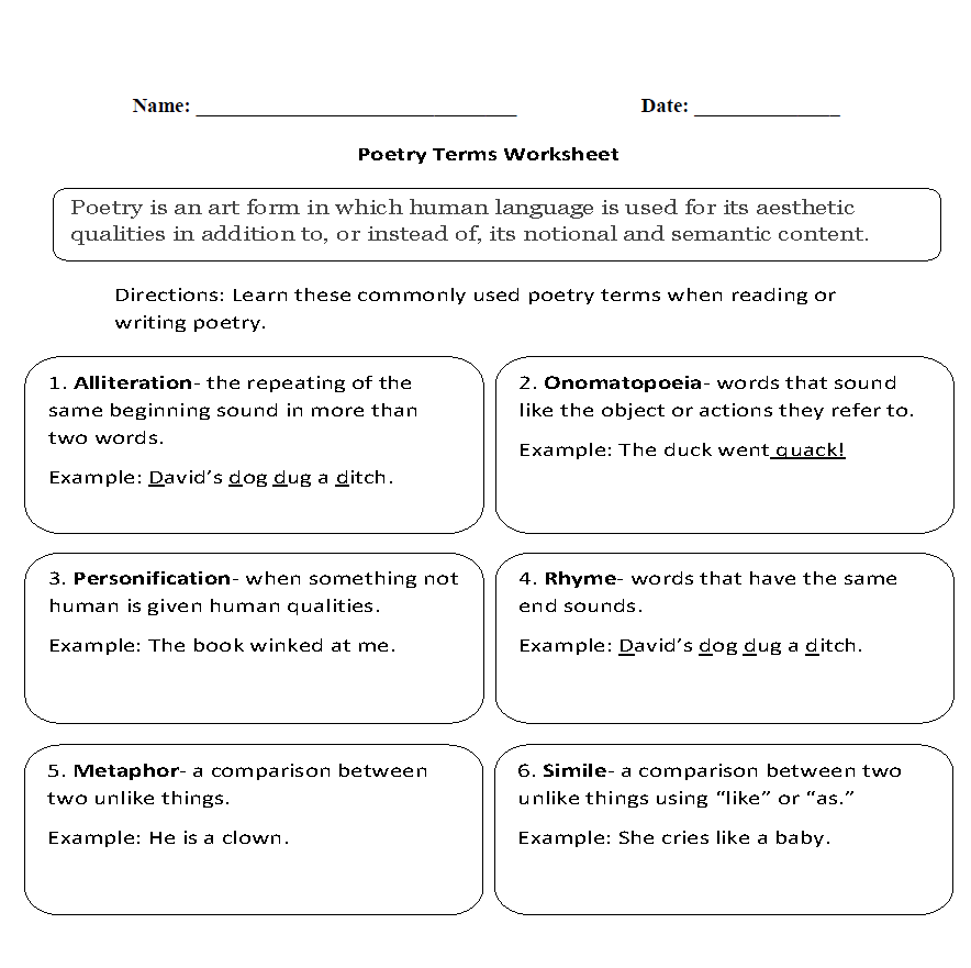 Poem Reading Comprehension Worksheets Pdf