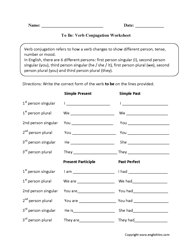 Englishlinx Verbs Worksheets