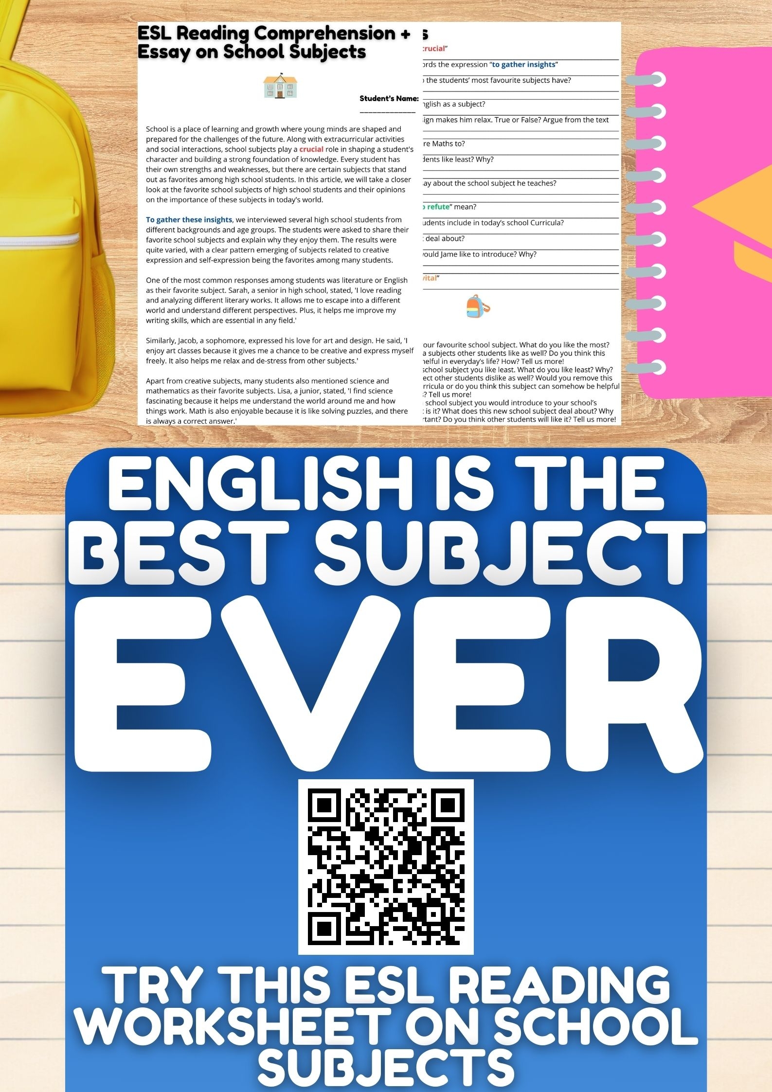 Esl Reading Comprehension Worksheets High School