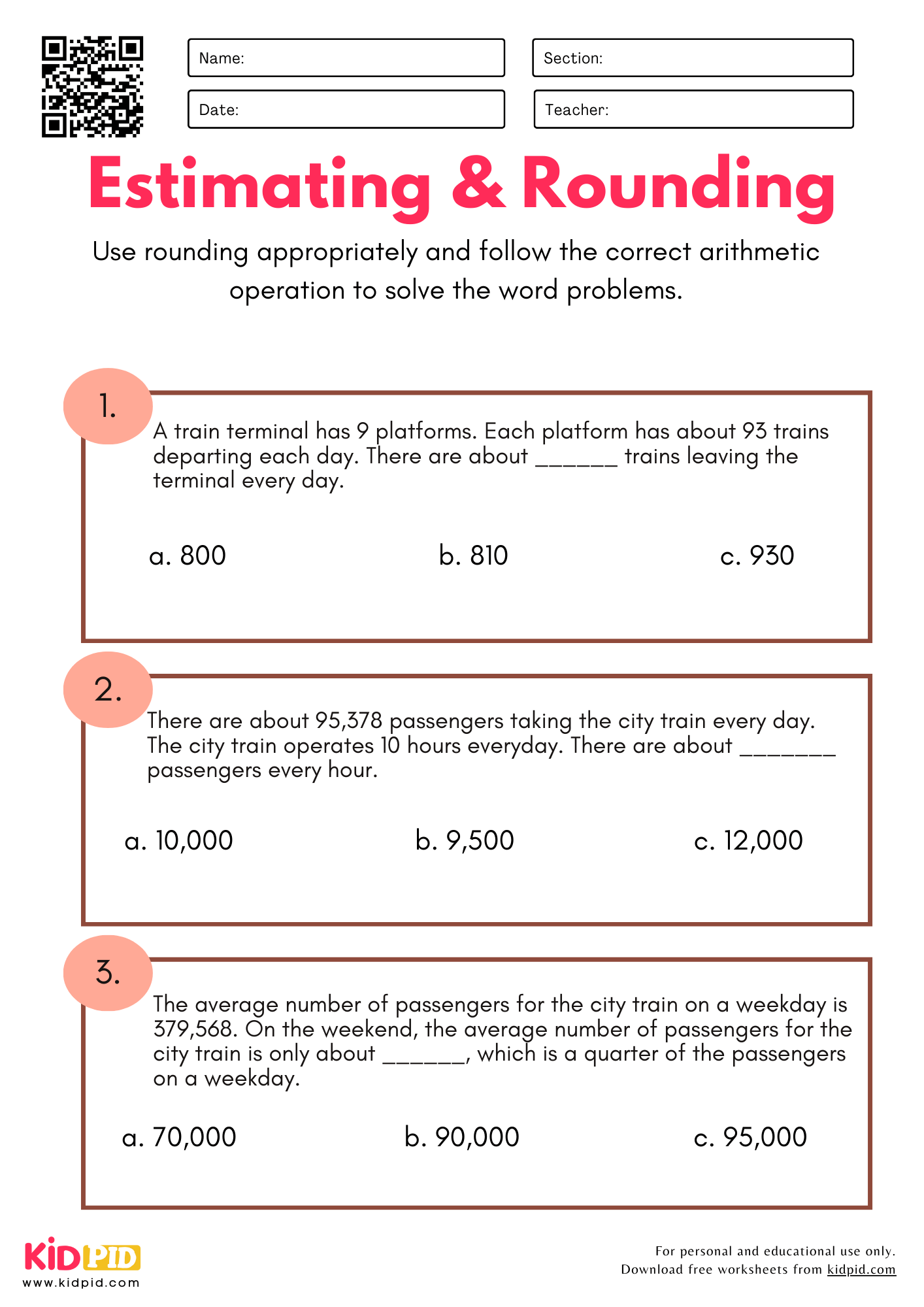 Estimating U0026 Rounding Word Problems Worksheet For Grade 5 Kidpid