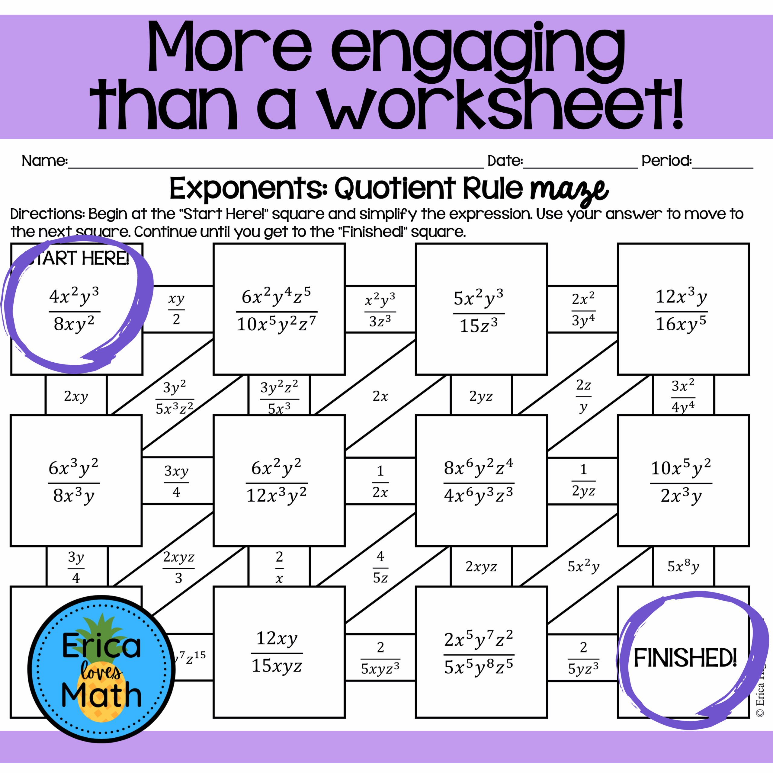 Exponents Quotient Rule Activity Maze Classful Exponents Quotient Rule Activity Maze Classful