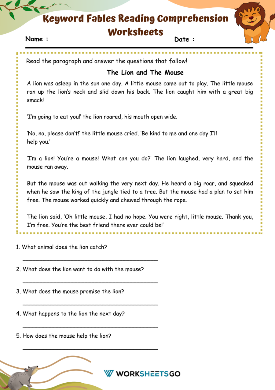 Fables Reading Comprehension Worksheets WorksheetsGO Fables Reading Comprehension Worksheets WorksheetsGO