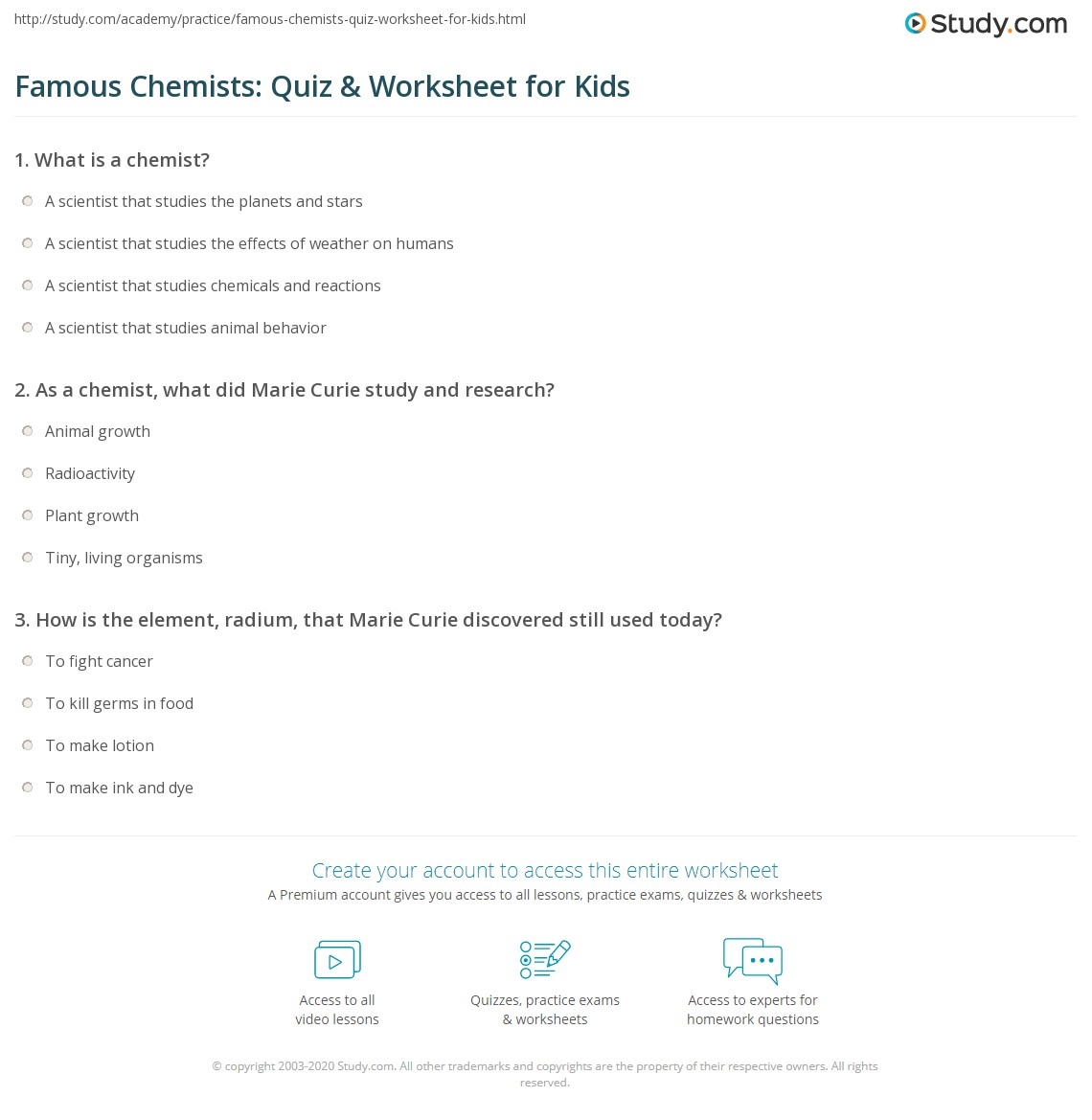 Famous Chemists Quiz U0026 Worksheet For Kids Study
