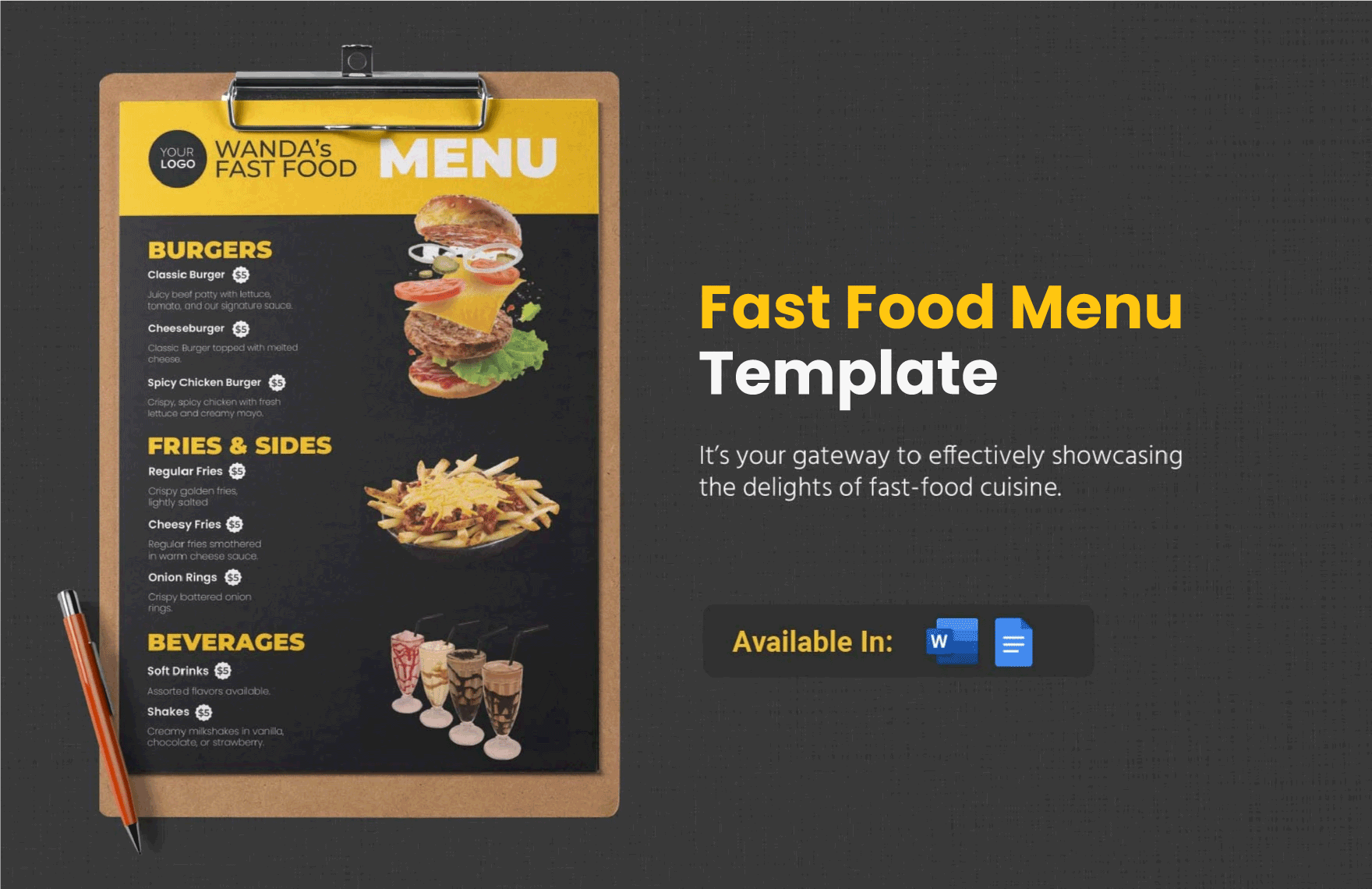 Fast Food Menu Template In Word Google Docs Download Template