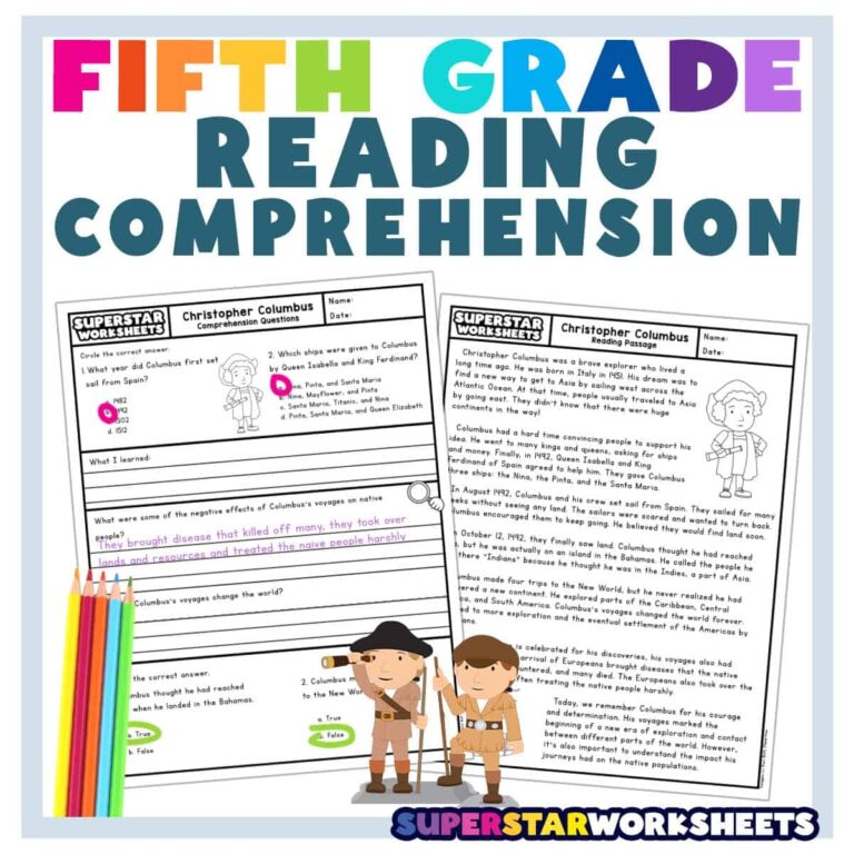 Fifth Grade Reading Comprehension Superstar Worksheets