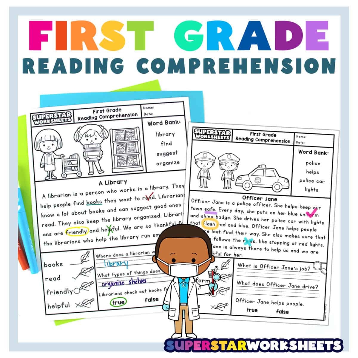 First Grade Reading Comprehension Superstar Worksheets First Grade Reading Comprehension Superstar Worksheets