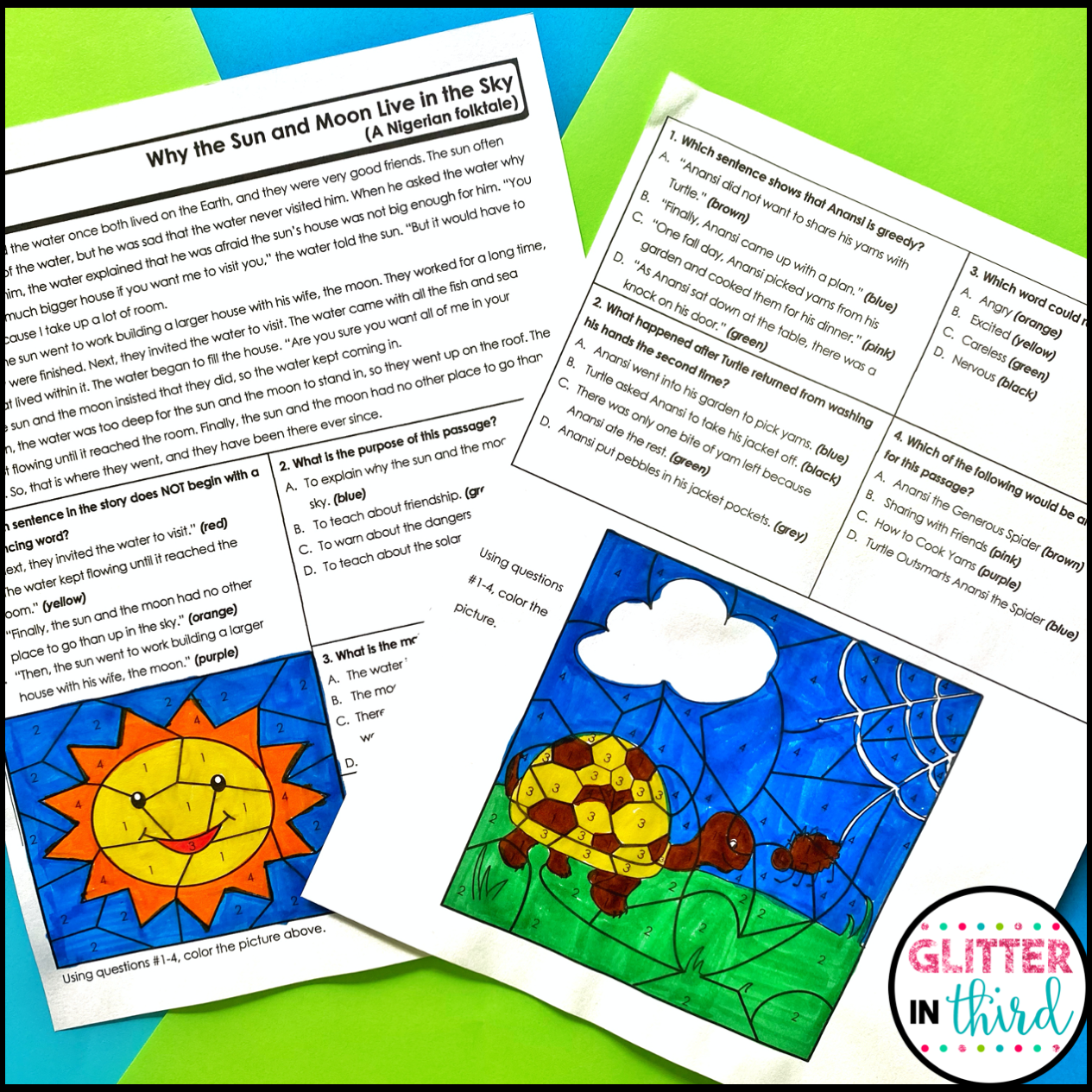 Folktales Color By Number Worksheet Glitter In Third