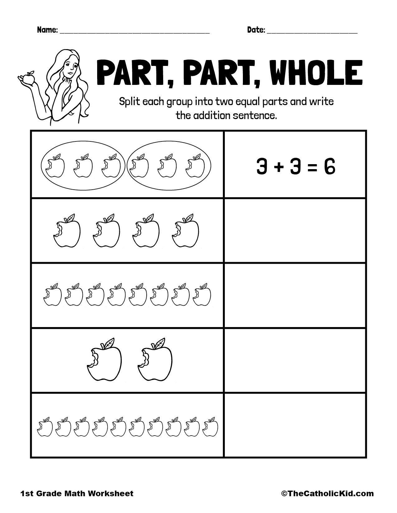 Fractions Part U0026 Whole 1st Grade Math Worksheet Catholic TheCatholicKid