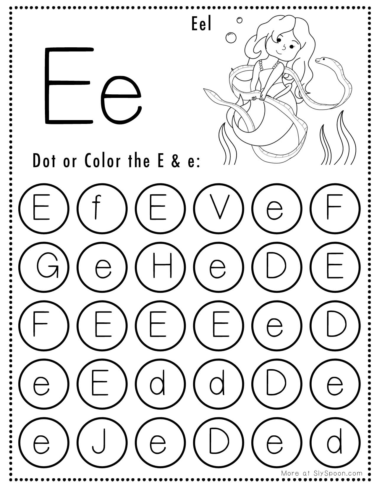 Free Alphabet Do A Dot Printables Worksheets Letter E Mermaid Themed Sly Spoon Free Alphabet Do A Dot Printables Worksheets Letter E Mermaid Themed Sly Spoon