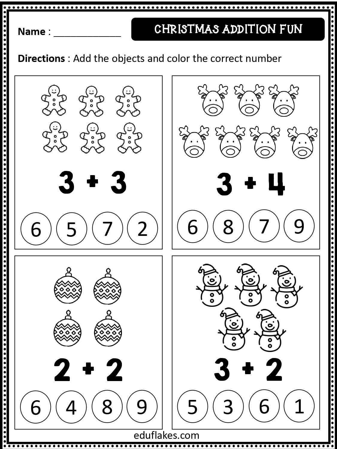 Free Kindergarten December Worksheets