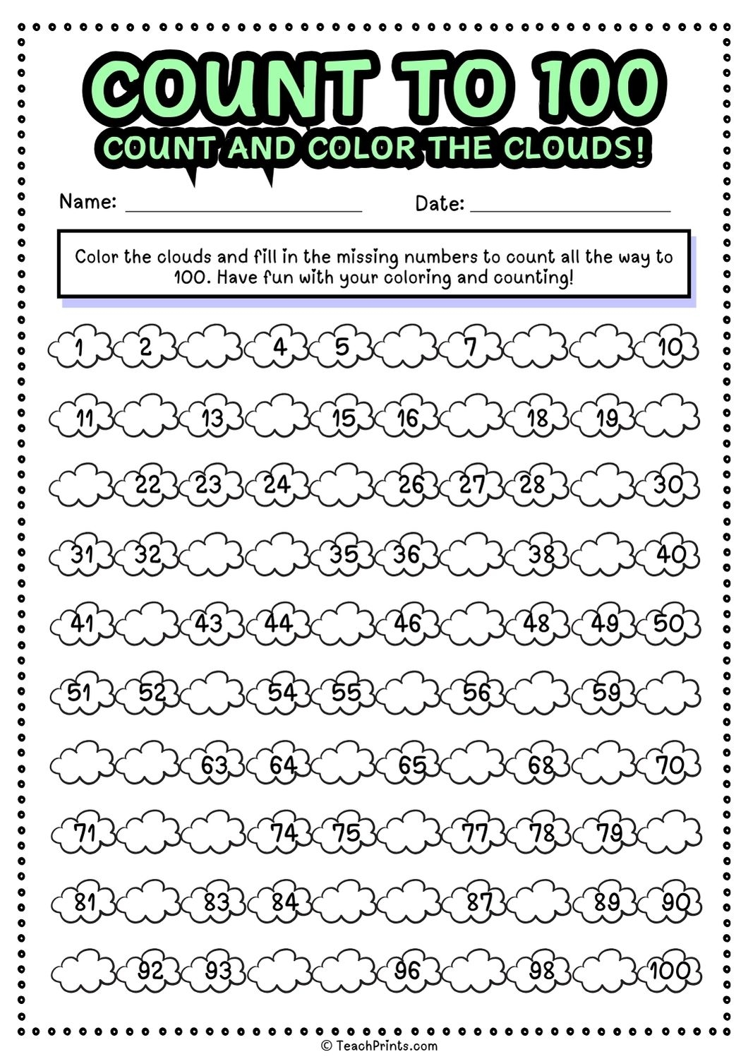 Free Count To 100 Worksheets Teach Prints Free Count To 100 Worksheets Teach Prints