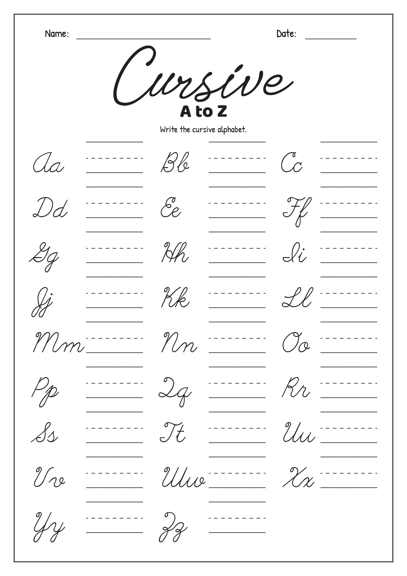 Free Cursive Alphabet Worksheets Printable K5 Learning Worksheets Library