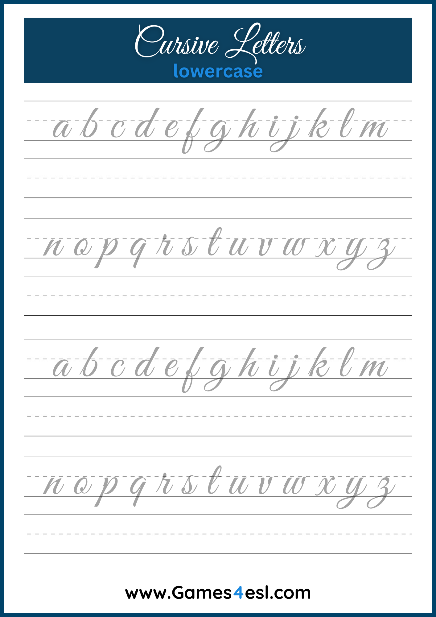 Whole Alphabet Cursive Worksheets