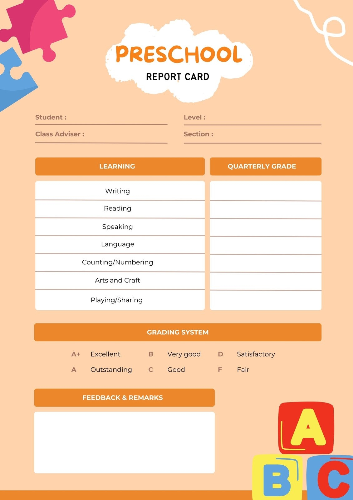 Printable Preschool Observation Form