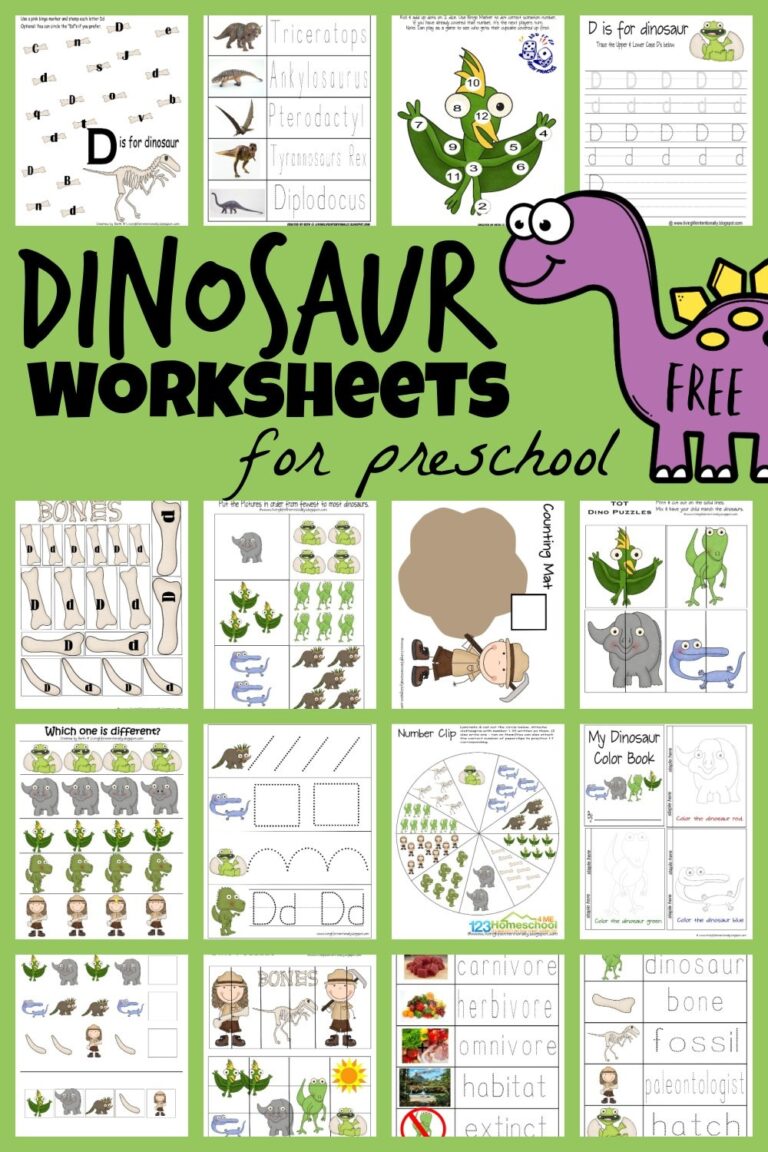 FREE Dinosaur Worksheets Preschool Printables